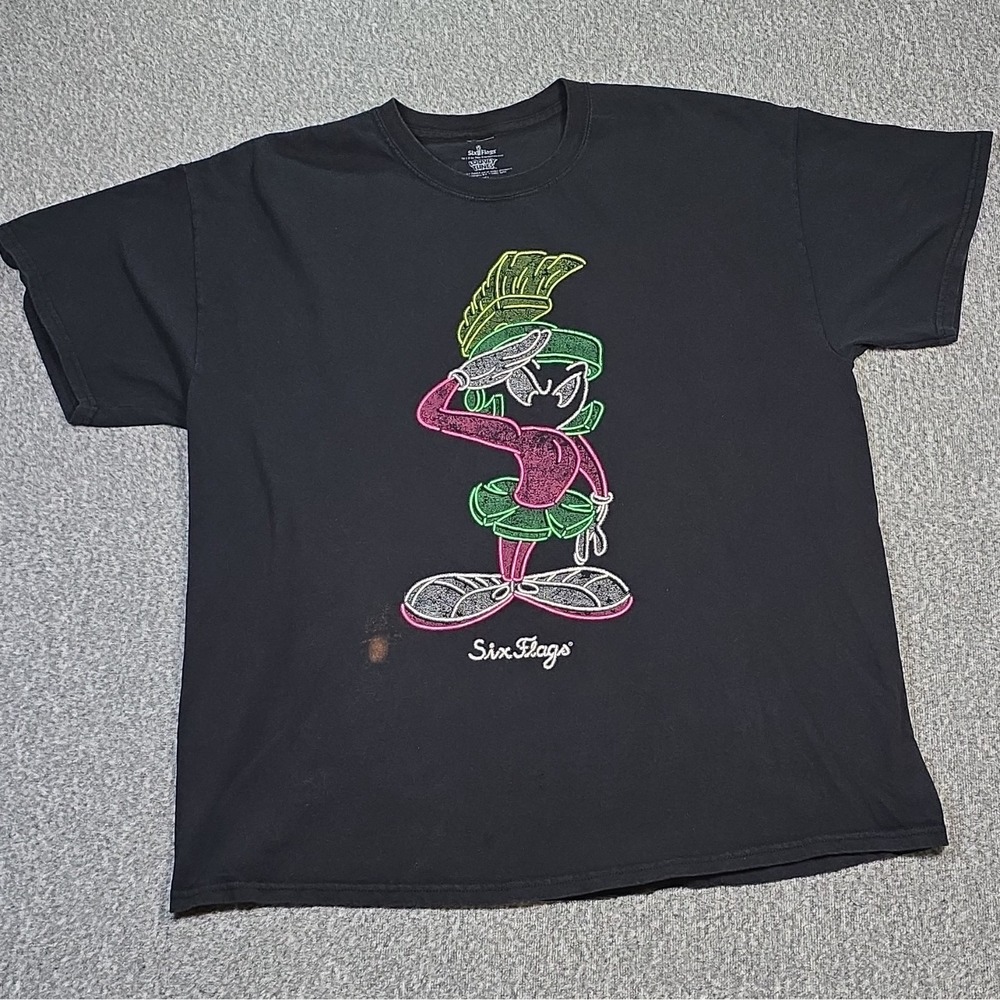 Six Flags Looney Tunes Marvin the Martian Men's XL Black Cotton Knit Tee